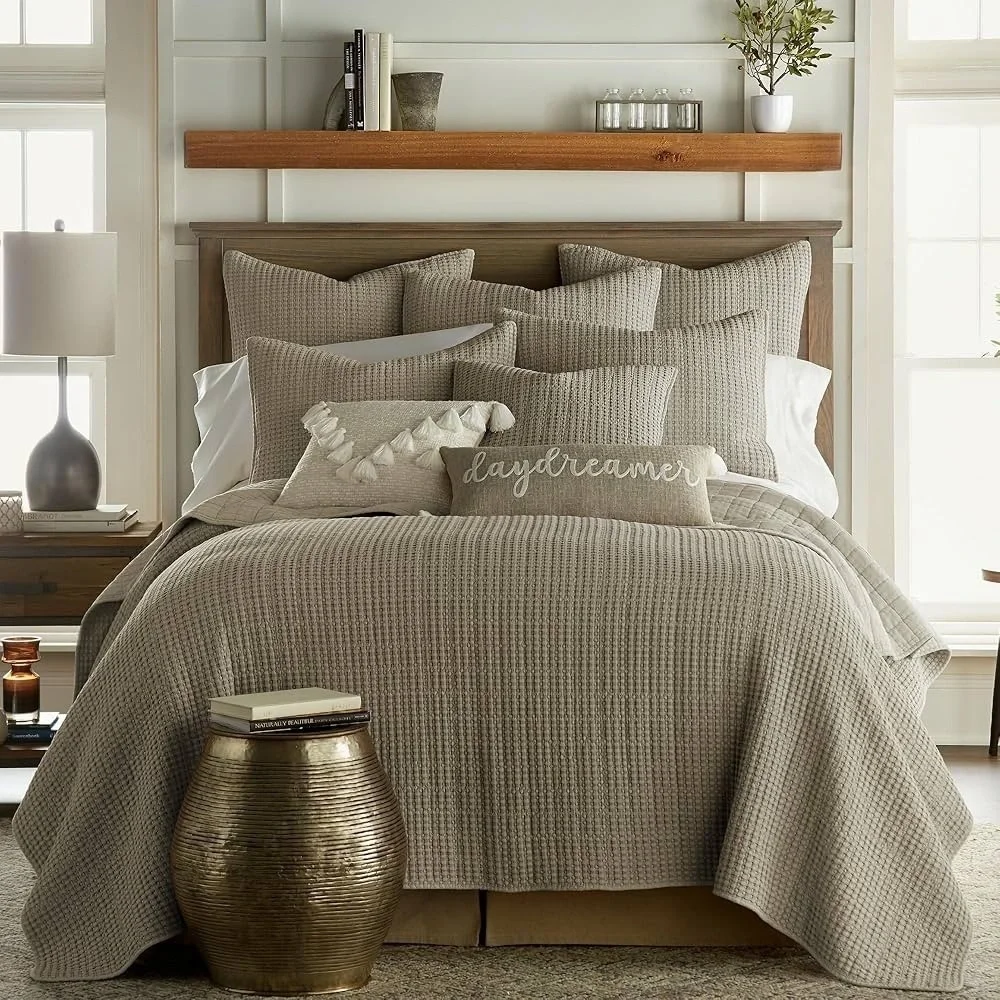 Levtex Home - Mills Waffle - Euro Sham 2 Taupe - Sham Size (26x26in.), No Insert